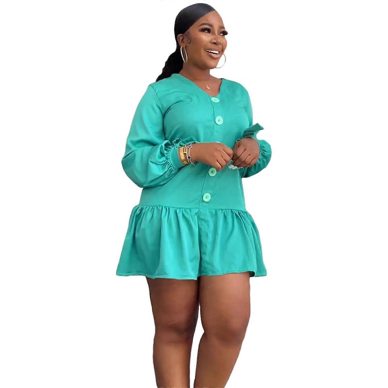 Womens Solid Long Sleeve High Waist Wrap A-line Dress V-neck Button Midi Dress for Party Casual Mini Dress  Mint Green XL | Fruugo SG