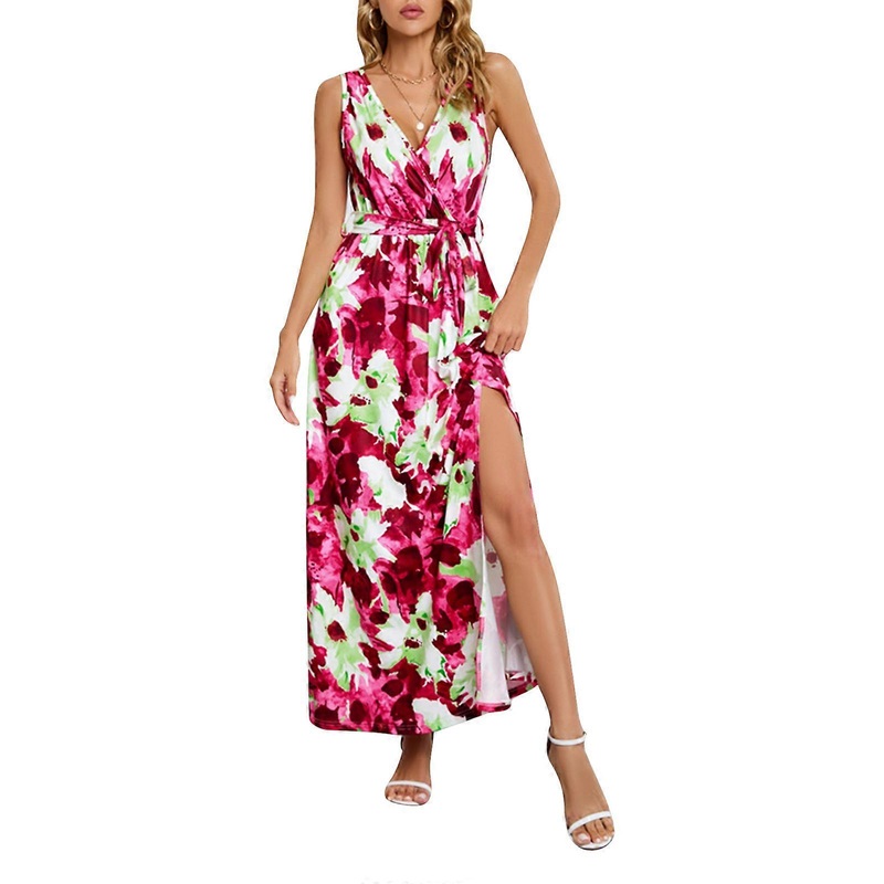Deep VNeck Dress Boho Split Maxi Dress Floral Maxi Dress ALine Long Dress Summer Boho Maxi Dress Bohemian Beach Dress  Red M | Fruugo SG