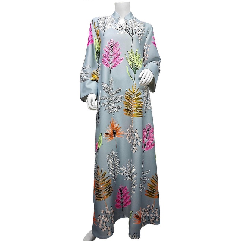 Elegant Beading Printed Dress for Women Ladies Muslims Dress Islamic Robe Thobe Dubai Kaftan Middle East Robe  Gray XL | Fruugo SG