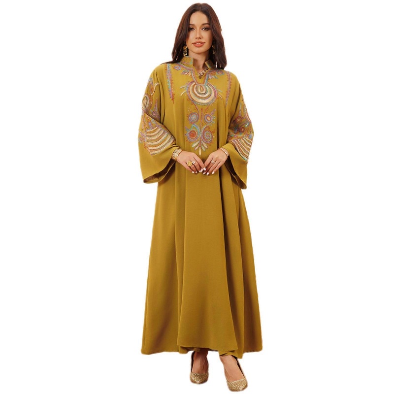 Elegant Muslims Dress for Women Jalabiya Embroidery Kaftan Full Length Dress Long Sleeves Party Dress Middle East Thobe  Yellow S | Fruugo SG