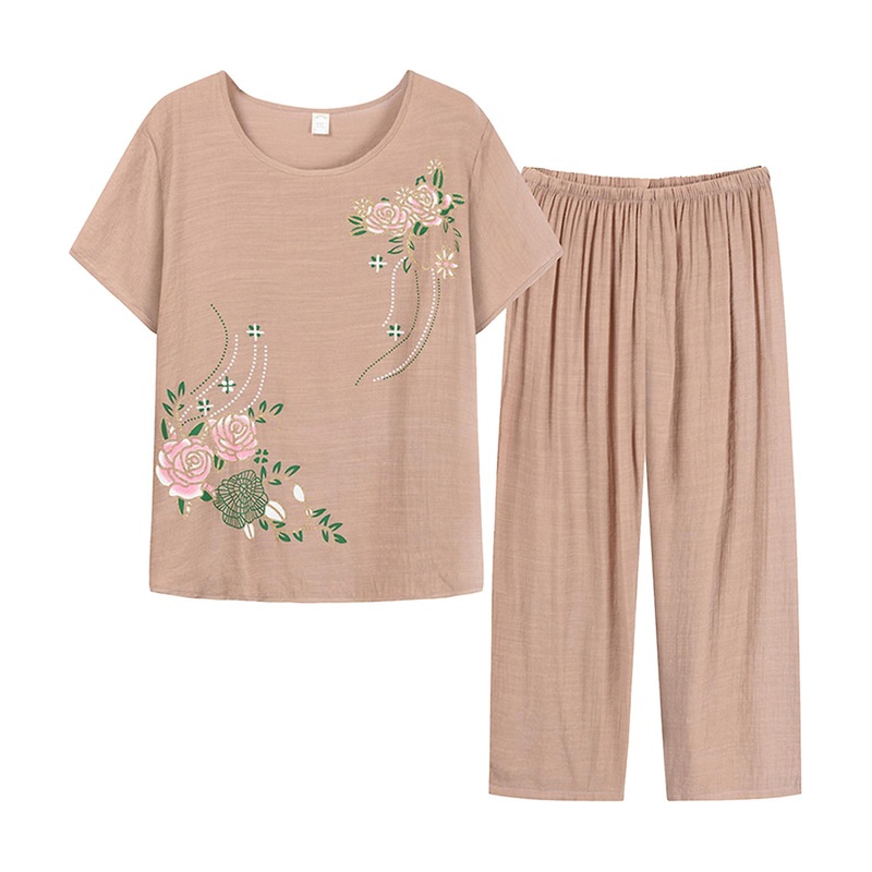 Fianao Summer Women Homewear Set Short Sleeve Floral Print T-shirt Pants Loose Two Pieces Set Outfit | Fruugo SG
