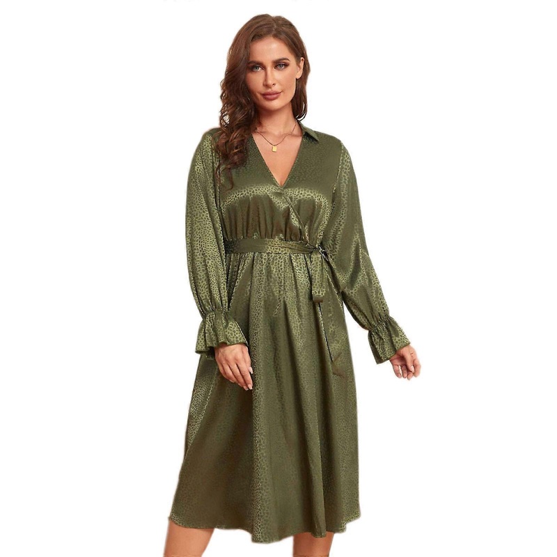 Women’s A-Line Print Belted Dress Plus Size High Waist Dress Long Sleeve Evening Party Dress Spring Fall Holiday Dress  Green XL | Fruugo SG