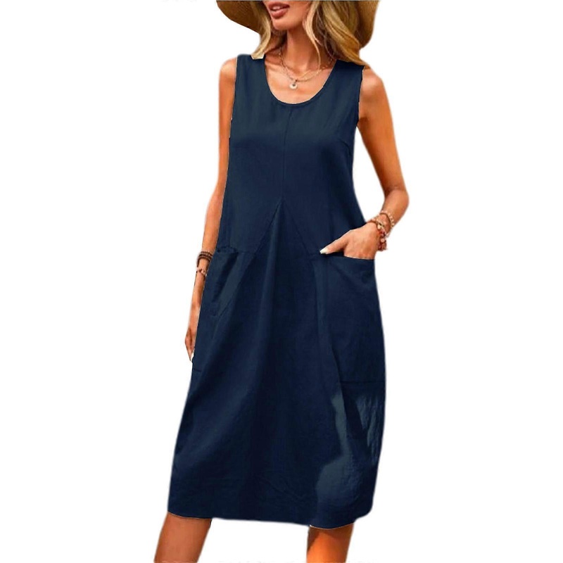 Women’s Sleeveless Maxi Dress Cotton Linen Dress Casual Loose Summer Long Dress Sundress Solid Color Tanks Dresses  Navy Blue XL | Fruugo SG