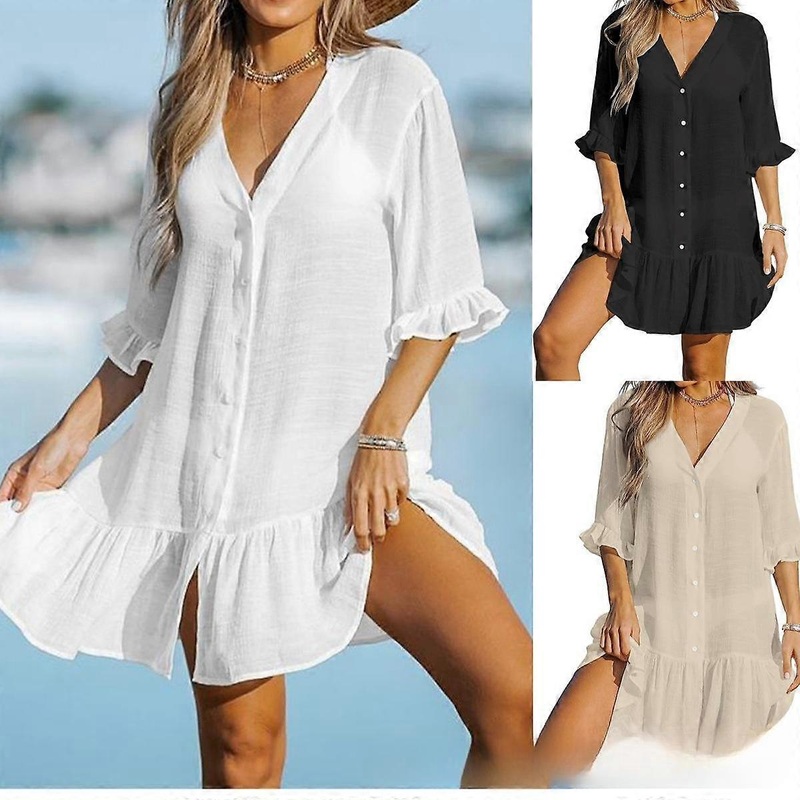 Womens Beach Cover Up Solid Colour for Women Beachwear, V Neck Beach Dress with for Summer Holiday | Fruugo SG