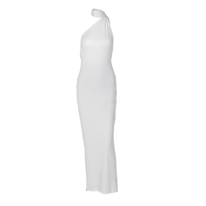 Womens Bodycon Halter Neck Sleeveless Backless Ruched Maxi Dress Elegant Party Cocktail Long Dress  White S | Fruugo SG