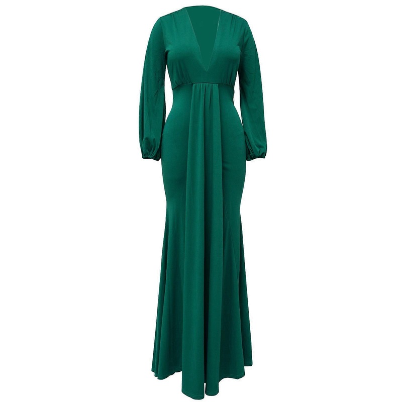 Womens Solid Long Sleeve High Waist Wrap Skinny Dress Deep V-neck Maxi Dress for Party Casual Solid Dress  Green S | Fruugo SG