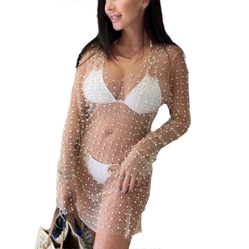 Womens Summer Outfits See-through Side Split V-Neck Long Sleeves Bodycon V-Neck Dresses Solid Color Dress for Beachs  color XL | Fruugo SG