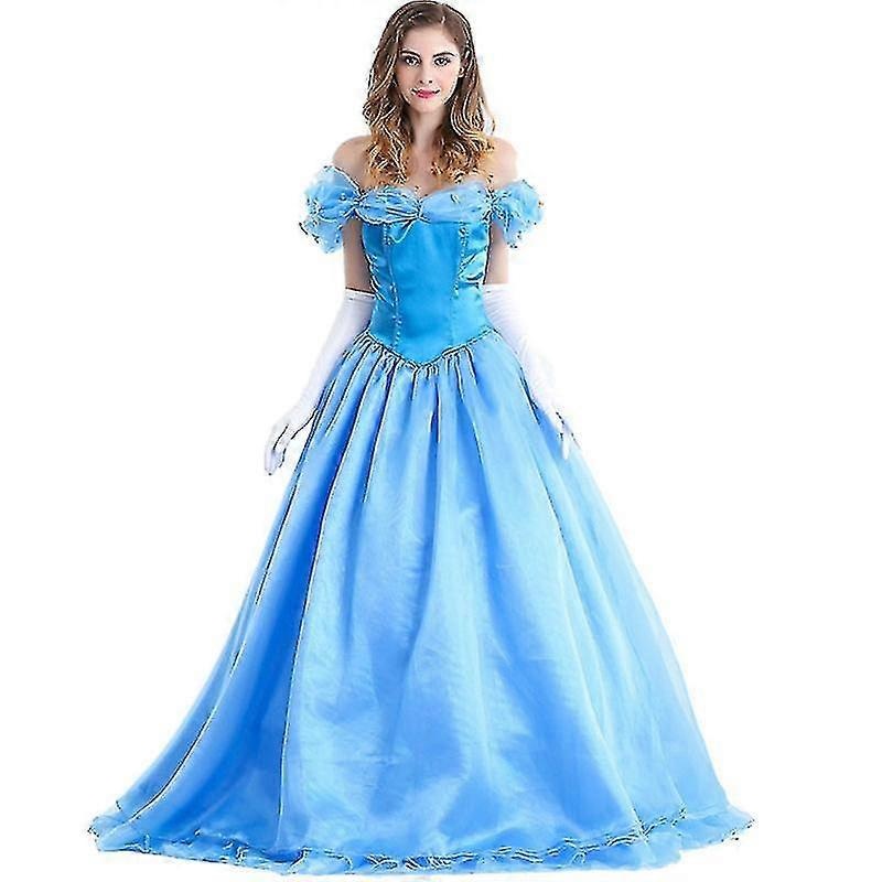 Adult Cinderella Long Dress And Gloves For Womens Ladies Cinderella Full Dress Party Evening Gown Halloween Cosplay Cinderella Costumes | Fruugo SG