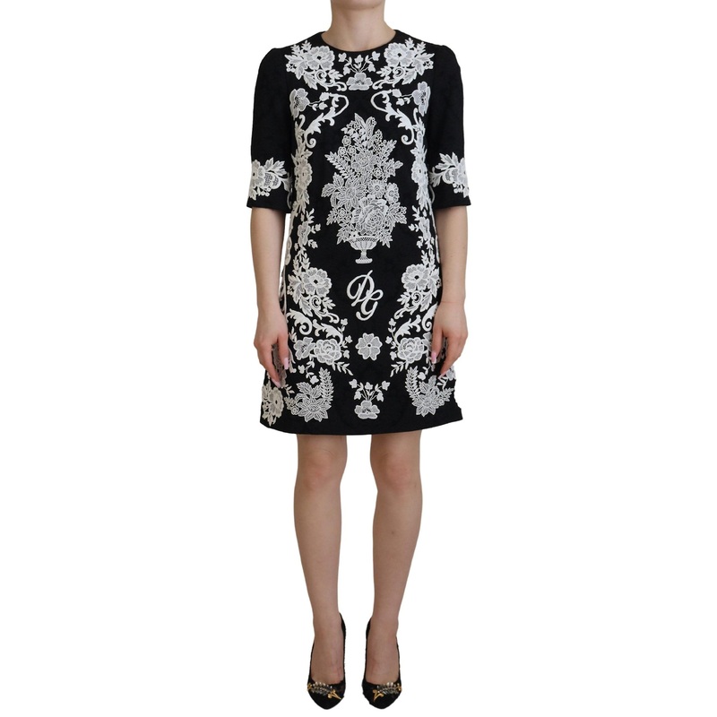 Dolce & Gabbana Black Lace Trim Half Sleeves A-line Dress | Fruugo SG
