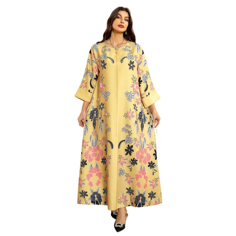 Full Length Kaftan Dress for Women, Islamic Kaftan Dress Rhinestones Pearls Embroidered Islamic Robe Dress Prayer Dress  Yellow XL | Fruugo SG