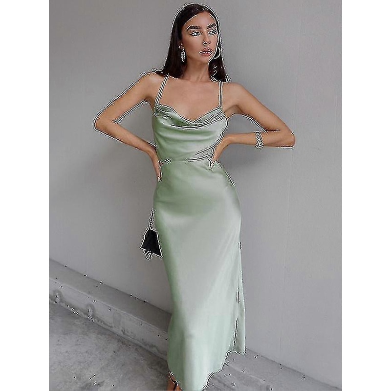Women’s Party Dress Satin Dress Sheath Dress Midi Dress Green Purple Red Sleeveless Pure Color Lace Up Spring Summer Party Christmas | Fruugo SG