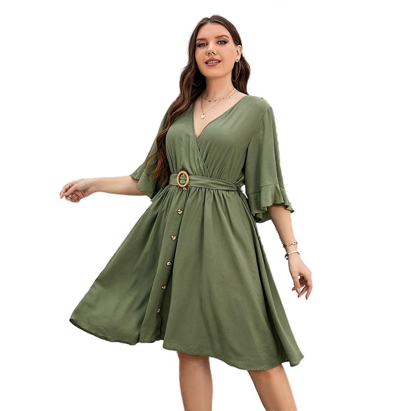 Women’s Plus Size Short Sleeve Tie Knot Front Solid Summer Casual Dress  Green XXXXL | Fruugo SG