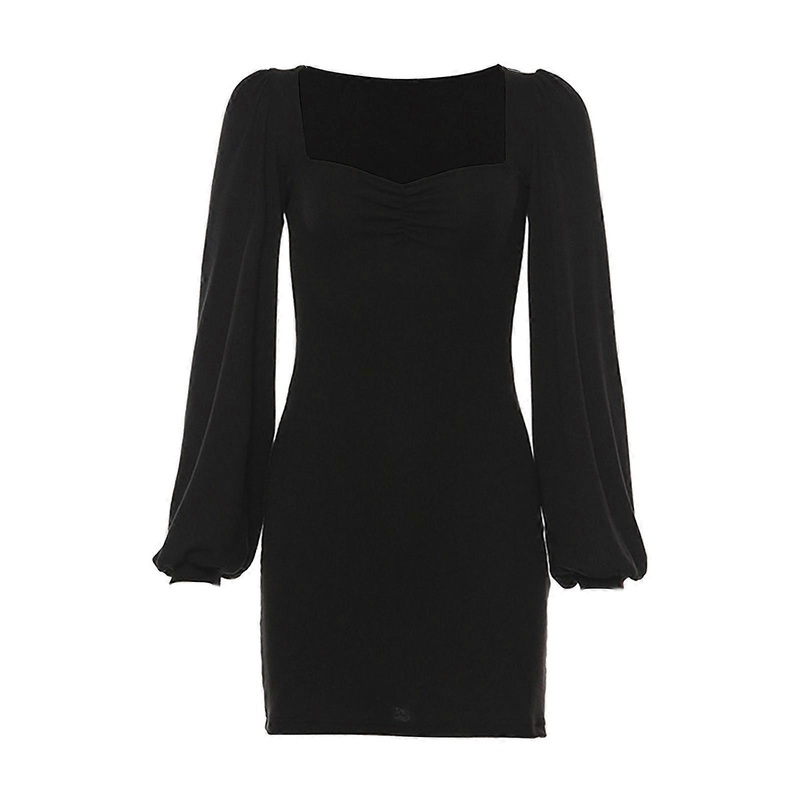 Women’s Ruched Mini Dress Lantern Long Sleeves Dress Sexy Solid Bodycon Dress Square Neck Knitted Dress for Party Club  M | Fruugo SG