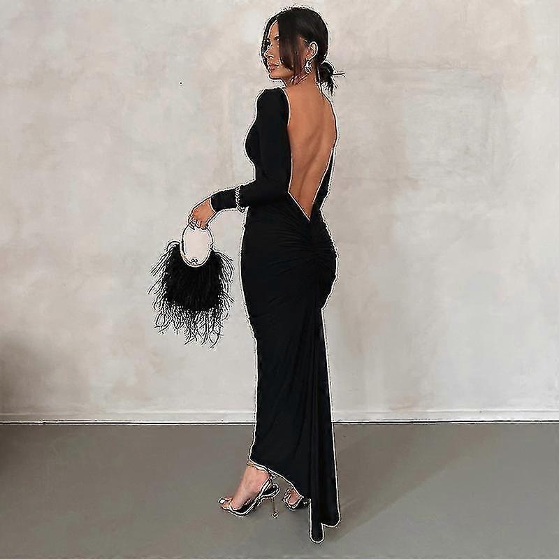 Women’s Sexy Long Sleeve Backless Ruched Evening Prom Mermaid Dress | Fruugo SG