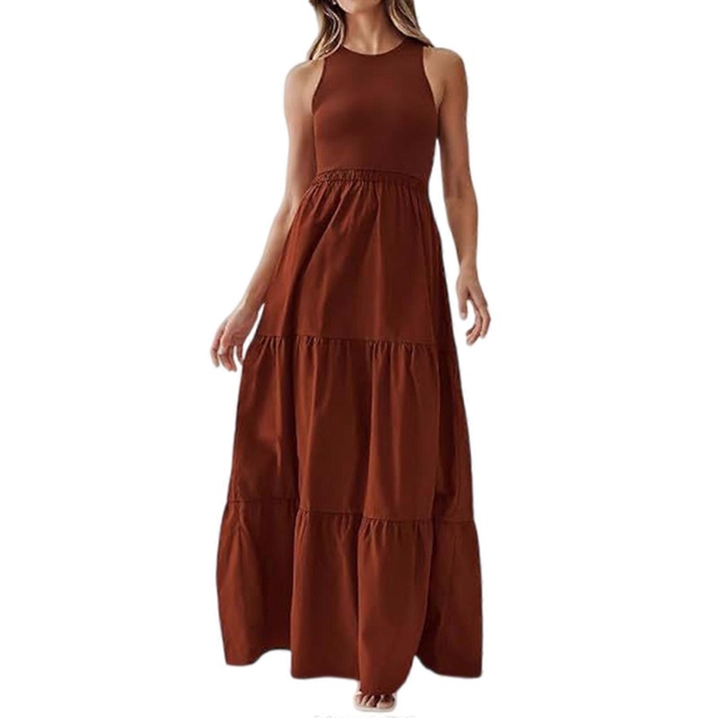 Women’s Sleeveless Summer Dress Casual Round Neck Swing Dress for Fashion Forward Individuals  Brick red M | Fruugo SG