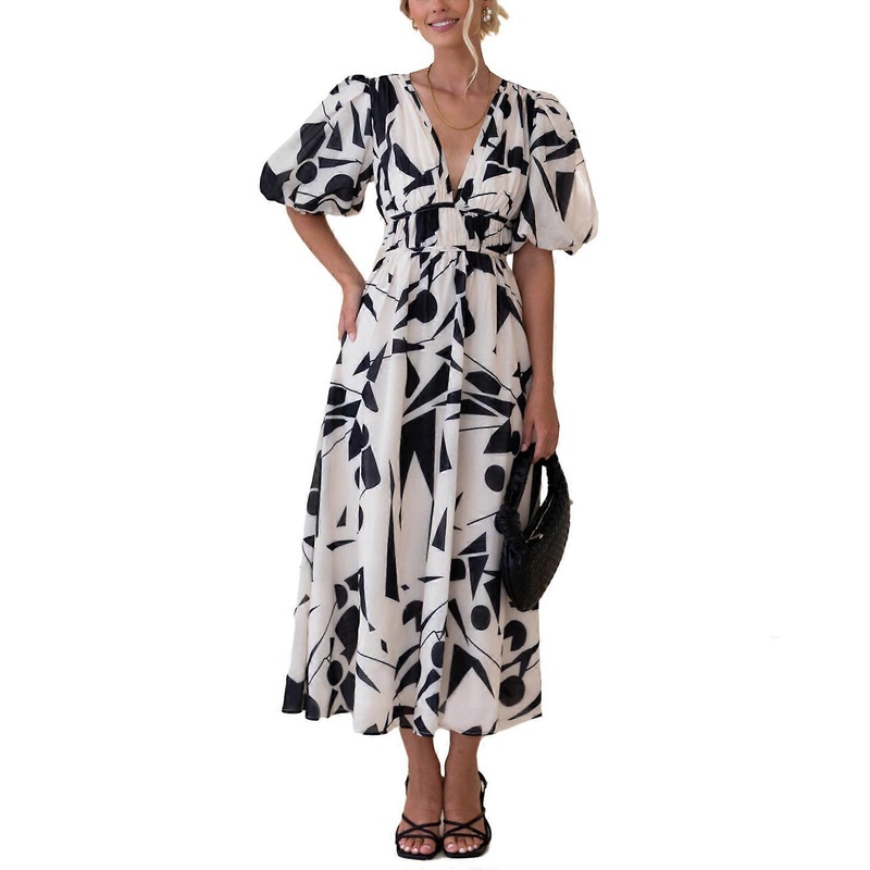 Womens Floral Wrap V-Neck Midi Dress Short Sleeve Summer Long Dress High Waist Smocked Dress Womens Beachwear  Printing on white XL | Fruugo SG