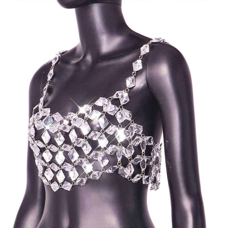 Womens Hollow Out Sparkly Crystal Bikinis Bras Sexy Rhinestones Body Jewelry Chain Camisole Top Summer Party Clubwear  White One size fits all | Fruugo SG
