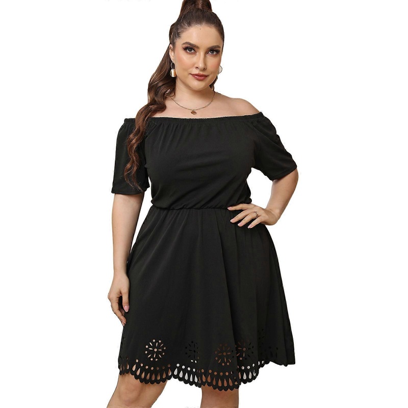 Womens Plus Size Corset Dress Short Sleeves Dress Fashion Slash Neck Big Swing Summer Sundresses Hollow out Mini Dress  Black XL | Fruugo SG