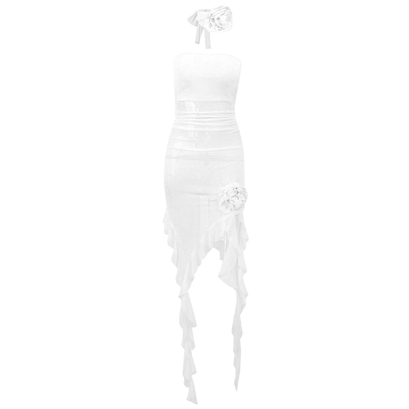 Womens See Through Sheer Dress Sexy Ruffle Mesh Dress Girls Holiday Party Fairy Dress Waist Wrapping Dress for-Beach  White S | Fruugo SG