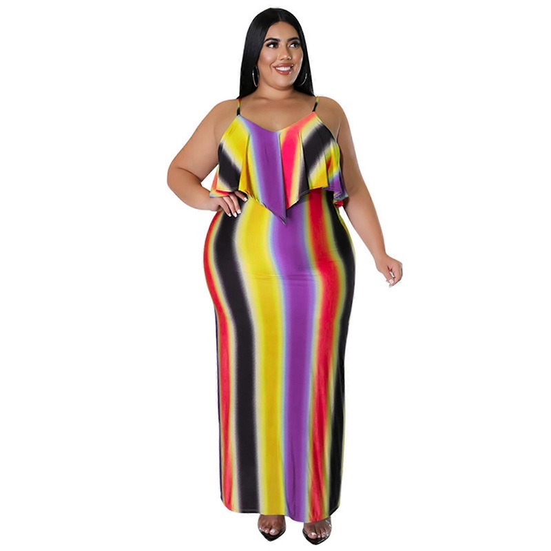 Womens Sexy Backless Sleeveless Maxi Long Cami Dress Vertical Striped Print Package Hip Ruffled V-Neck Bodycon Clubwear  Purple XL | Fruugo SG