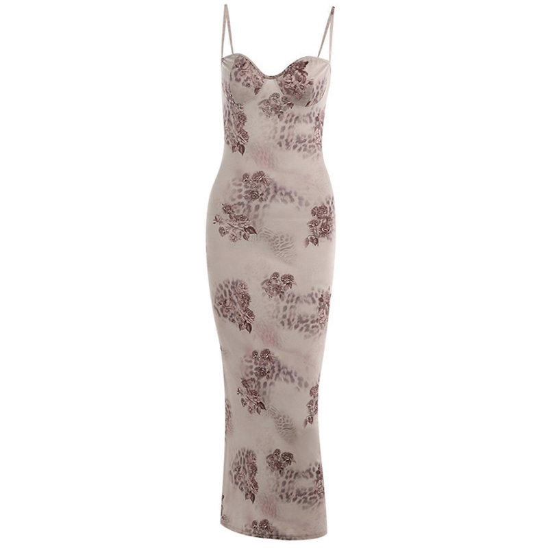 Womens Spaghetti Strap Sexy V-Neck Backless Bodycon Midi Long Dress Vintage Floral Leopard-Print Club Party Pencil Dress  S | Fruugo SG