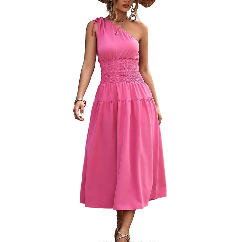 Womens Tie One Shoulder Maxi Dress Sleeveless Casual Summer Elastic Waist Boho-Party Beach-Flowy A-Line Dresses Gifts  rose Red XL | Fruugo SG