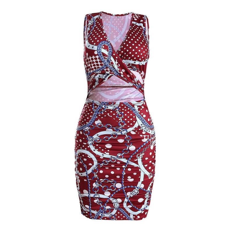 Womens Wrap V-Neck Short for Tank Dress Vintage Print Above Knee Length Casual Sleeveless Lady Cocktail Ruched Sundress  Burgundy XL | Fruugo SG
