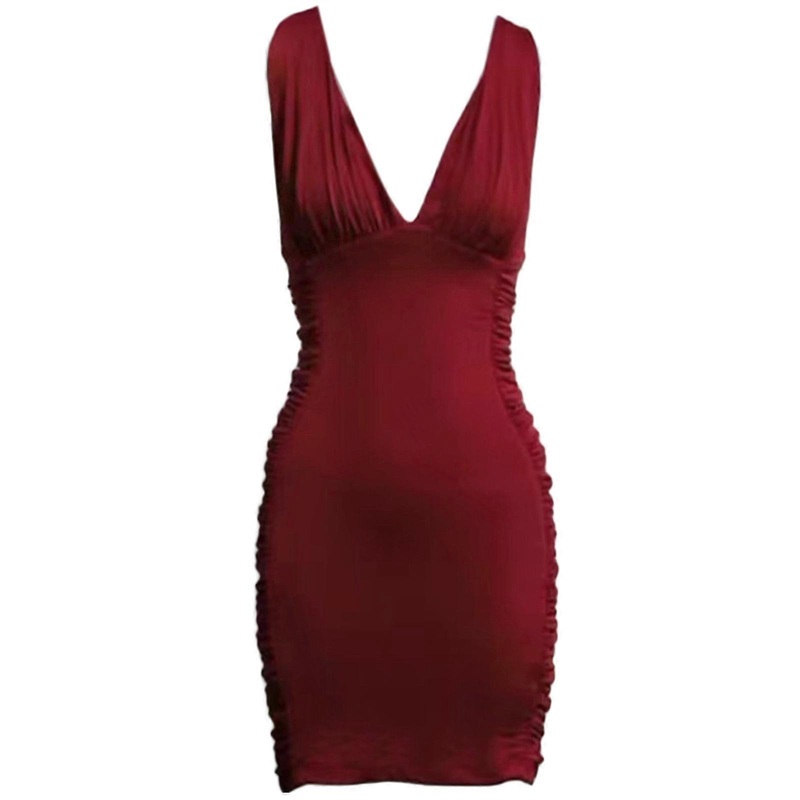 Bodycon Dress Wrap Party Cocktail Dress Sleeveless Dress Women Deep V Neck Dress Mini Bodycon Dress Ruched Wrap Dress  Burgundy XL | Fruugo SG