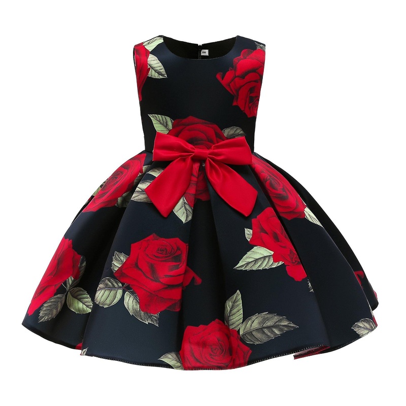 Children’s Dress Children’s Clothing Girls’ Christmas Vest Dress Rose Print Princess Gown Dress | Fruugo SG