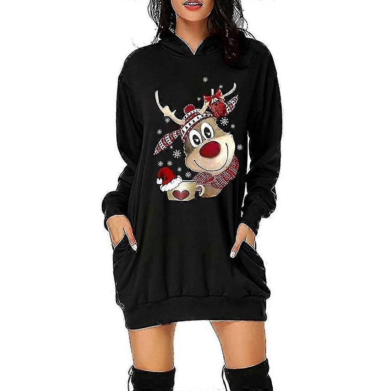 Christmas Hoodie Dress Women Hooded Sweatshirt Pullover Hoody Mini Dresses | Fruugo SG