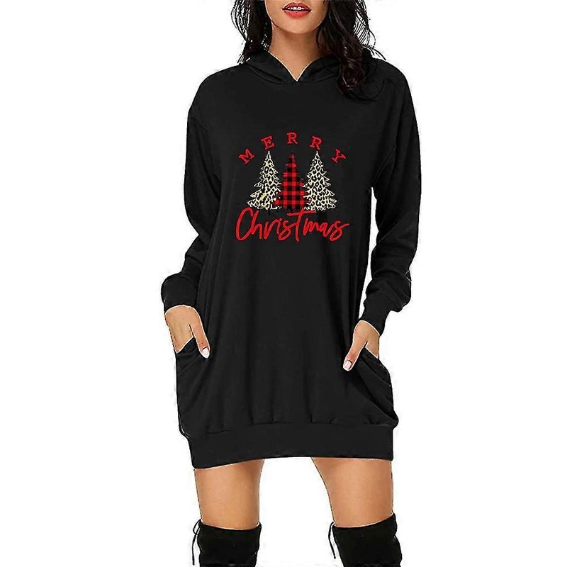 Christmas Hoodie Dress Women Xmas Hooded Pullover Sweatshirt Mini Dresses | Fruugo SG