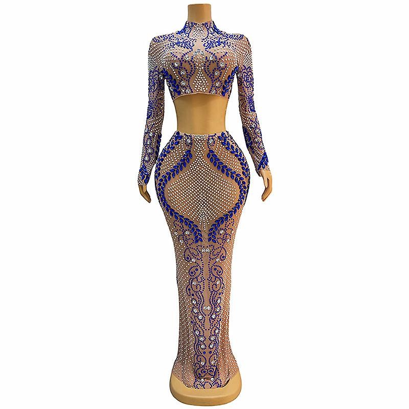 Crystal Sparkling Sleeved Two-piece Set, Waist Revealing Women’s Long Dress, Sexy Fishtail Wrapped Buttocks | Fruugo SG
