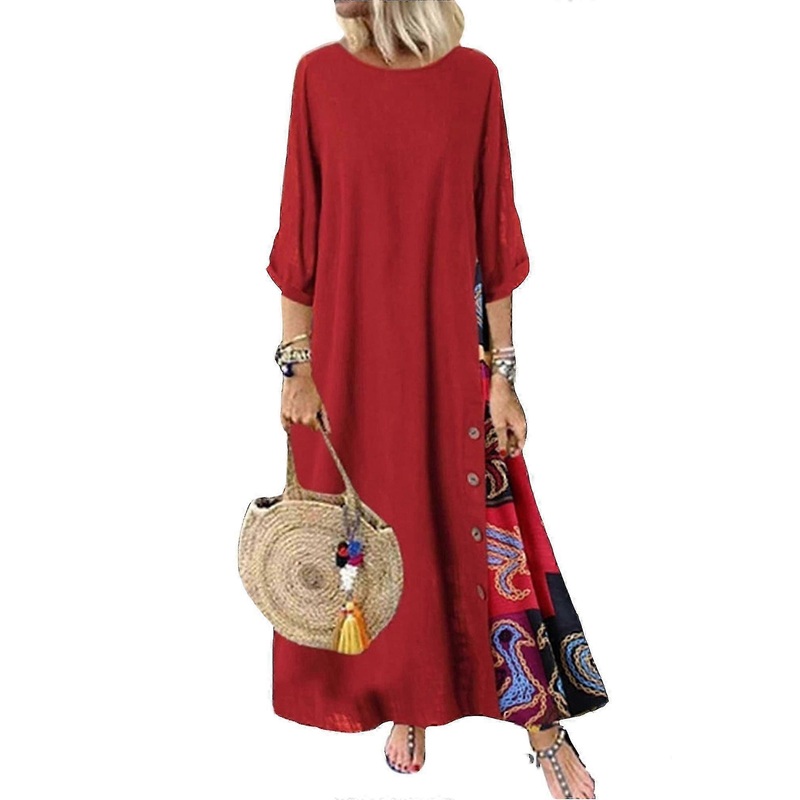 Womens 3/4 Sleeve Floral Printed Long Maxi Dress Holiday Beach Kaftan Sundress | Fruugo SG