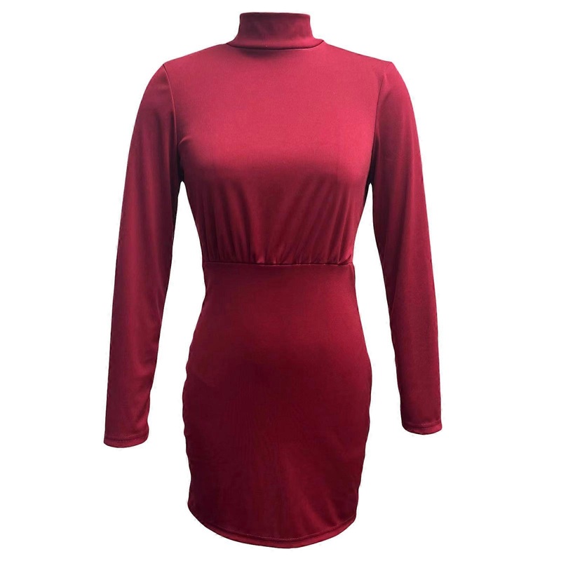Womens Sexy Bodycon Mini Club Dresses Basic Long Sleeve Turtleneck Dress Tie Up Backless Evening Party Dress  Burgundy XL | Fruugo SG