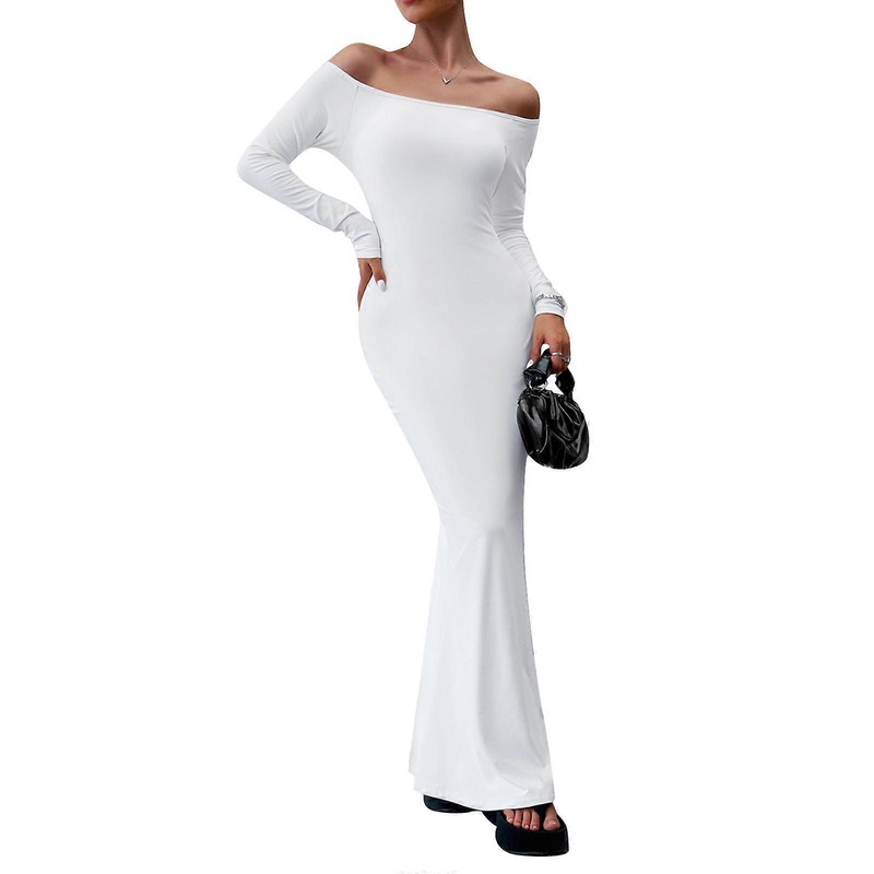 Womens Summer Casual Slip Long Dresses Sexy Long Sleeve Off Shoulder Bodycon Party Maxi Dress Vestidos  White XL | Fruugo SG