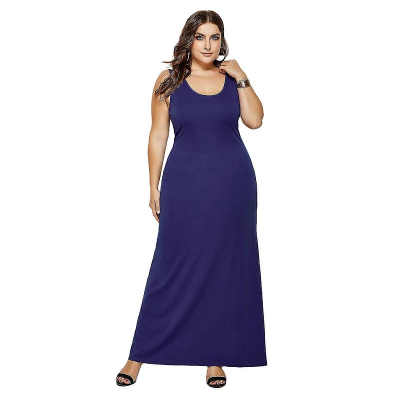 XXL BlueWomen Summer Plus Size Sleeveless Basic Scoop Neck for Tank Top Maxi Long Dress Simple Plain Solid Color Bodycon Sundres | Fruugo SG