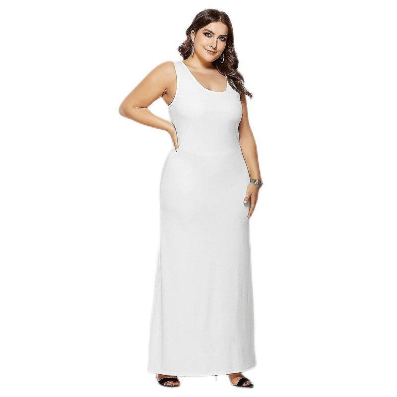 XXL WhiteWomen Summer Plus Size Sleeveless Basic Scoop Neck for Tank Top Maxi Long Dress Simple Plain Solid Color Bodycon Sundres | Fruugo SG