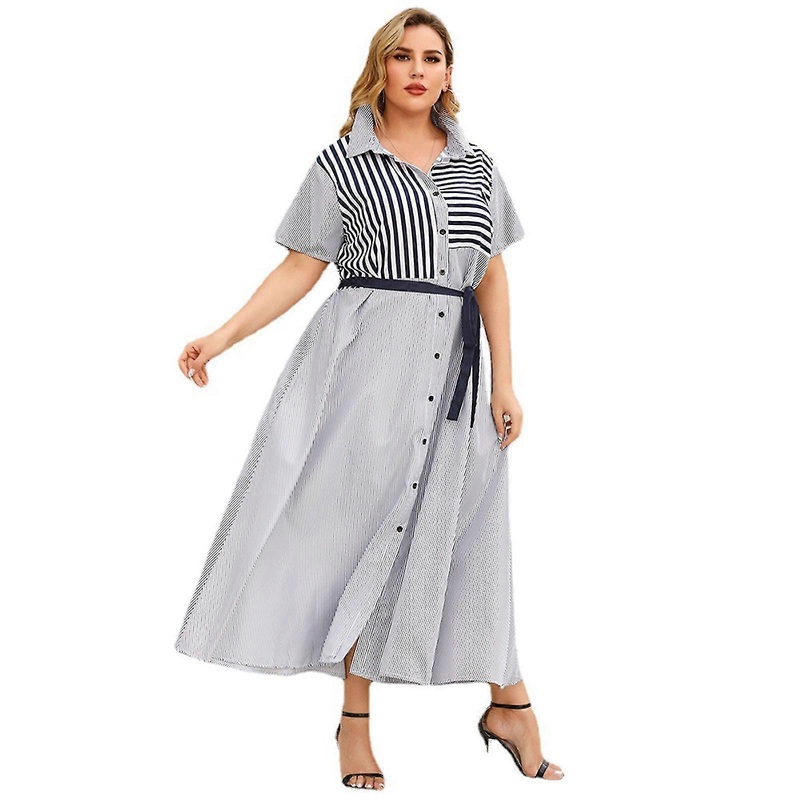 XXXXLPlus Size Short Sleeve Women Lapel Button Down Irregular Stripe Print Maxi Dress | Fruugo SG