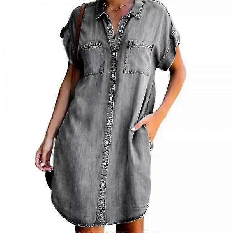 2025 Latest Model  Arrival Summer Women Denim Dress Short Sleeves Loose A-Word | Fruugo SG