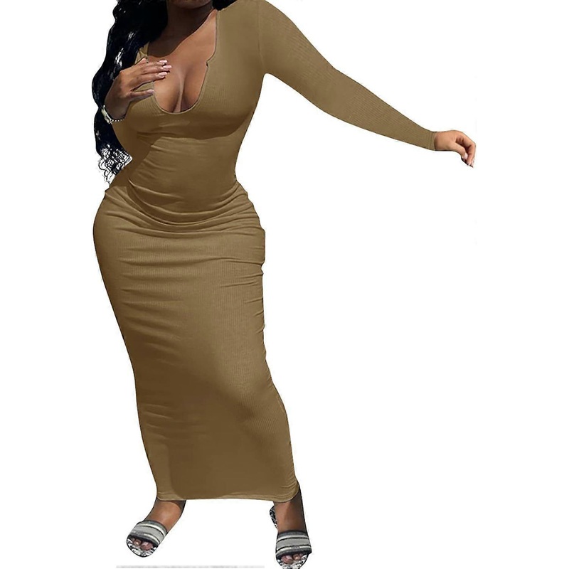 2025 Latest Model  Bodycon Dresses for Women Sexy – Deep U Neck Ribbed Solid | Fruugo SG