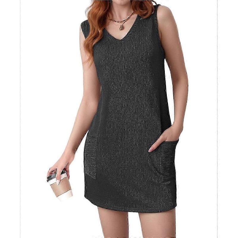 2025 Latest Model  V Neck Sleeveless Sundresses Dark Grey L | Fruugo SG
