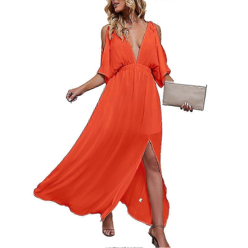 2025 Latest Model  Women Long Dress Deep V Neck Flowy Chiffon High Split Elegant | Fruugo SG