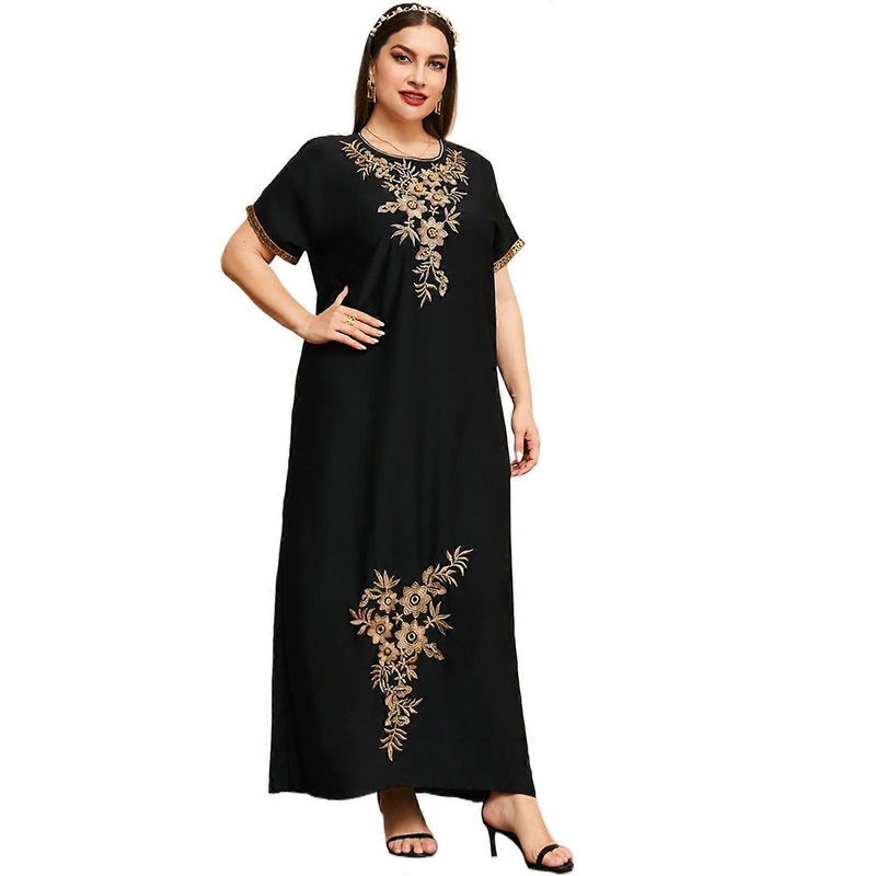 Fashionable Oversized Dress With Embellishments For Full Figured Women Short Sleeve Comfortable Women’s Clothing  Black L | Fruugo SG