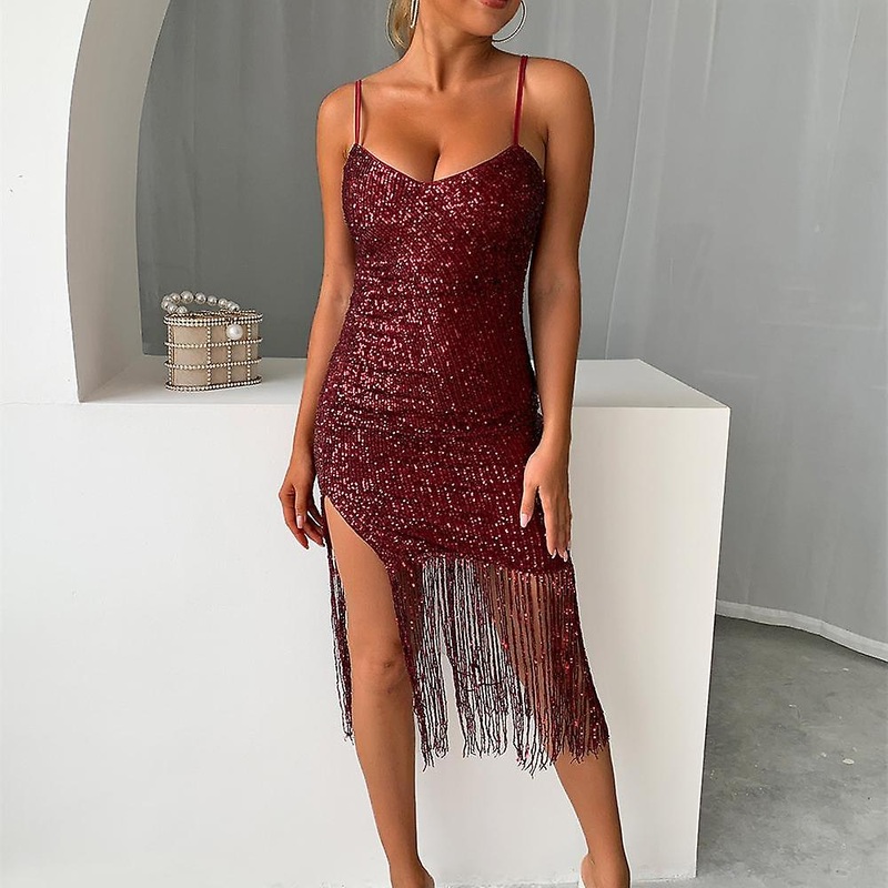 Fringed Sequined Evening Dress | Fruugo SG