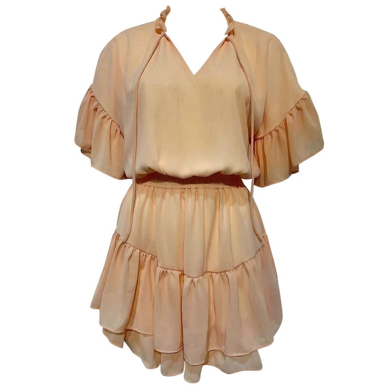 Womens 2023 Summer Short Sleeve Mini Dress V Neck Ruffle Hem Mini Dresses Smocked Dress Women  Orange XL | Fruugo SG