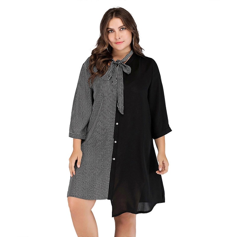 Womens Tie Scarf Neck Midi Long Dress Asymmetric Striped Print Casual Loose 3/4 Sleeve Button Down High Low Streetwear  Black XL | Fruugo SG