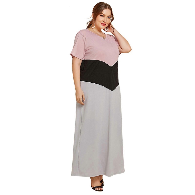 Fashion Women Loose Casual Midi Dress Beach Dress Color Block Short Sleeve Boho Plus Size Dress for Daily Summer Travel  Pink XL | Fruugo SG