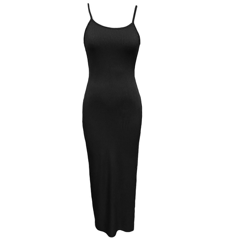 Womens Long Dress Round Neck Dresses High Waisted Solid Color Tanks Vest Bodycon Sexy Casual Streetwear Cloth for Girl  Black XXL | Fruugo SG