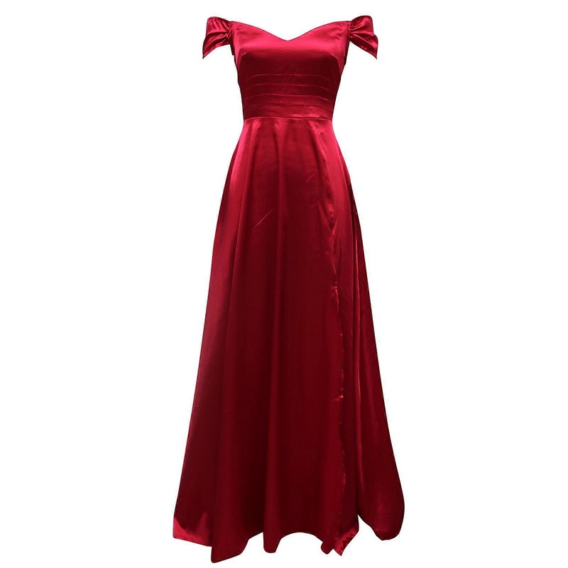 Womens Off Shoulder Sleeveless Strapless Evening Long Gown Sexy Side Split Solid Color Wedding Formal Party Maxi Dress  Burgundy S | Fruugo SG