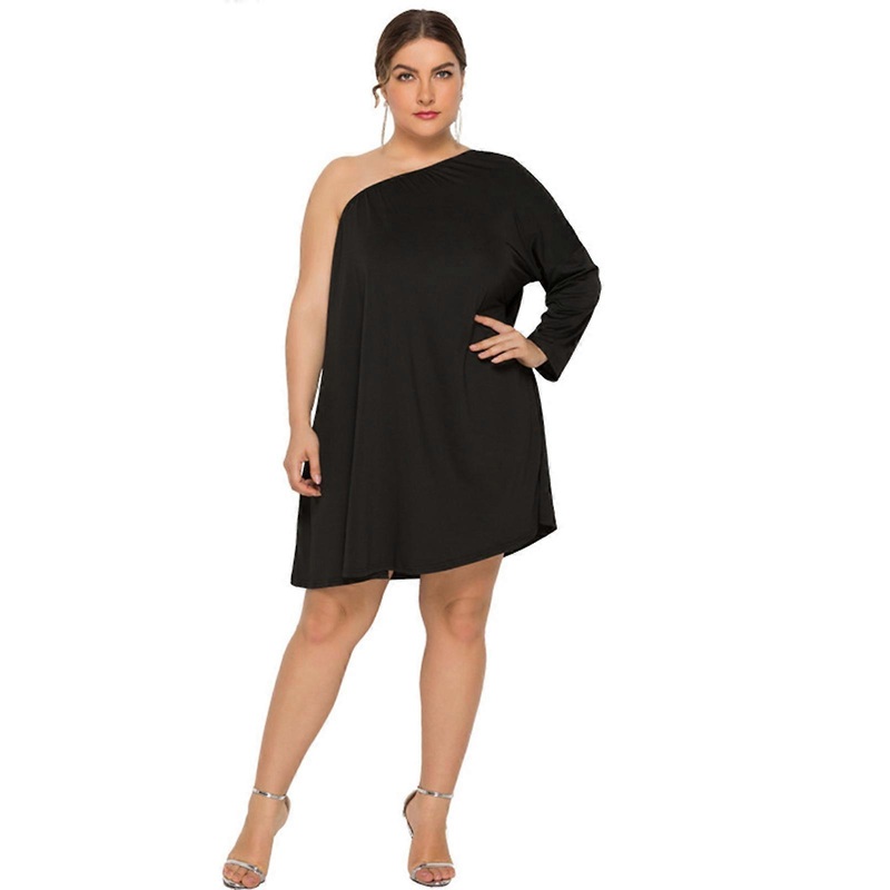 Womens Sexy Irregular One Shoulder Party Midi Dress Long Sleeve High Waist Solid Color Swing Hem Flared Party Gown  Black XL | Fruugo SG